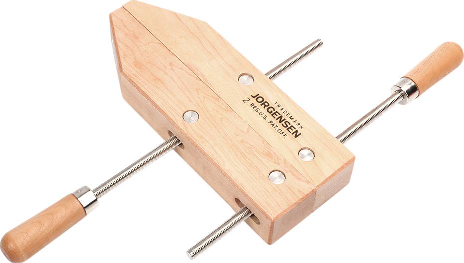 Holz-Handschraubzwinge mit zwei drehbaren Griffen, JORGENSEN-Marke. Verwendet zum sicheren Halten von Werkstücken beim Arbeiten.