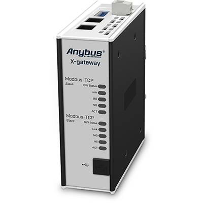 Anybus X-gateway, ein Kommunikationsmodul mit Modbus-TCP-Unterstützung, zeigt Statusanzeigen für Link, MS, NS, ACT.