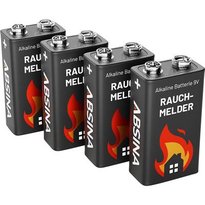 ABSINA 4x Rauchmelder Batterie 9V Block - Alkaline Batterien für Feuermelder