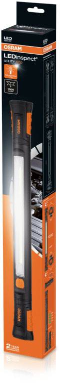 Verpackung für OSRAM LEDinspect Penlight 80, zeigt eine handliche LED-Lampe für Kfz-Inspektion und Wartung, betont Lichtstärke und Mobilität.