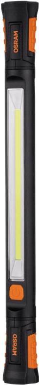 Eine lange LED-Arbeitsleuchte mit schwarzem Gehäuse und orangenen Akzenten, eignet sich für Werkstatt- oder Outdoor-Einsätze.