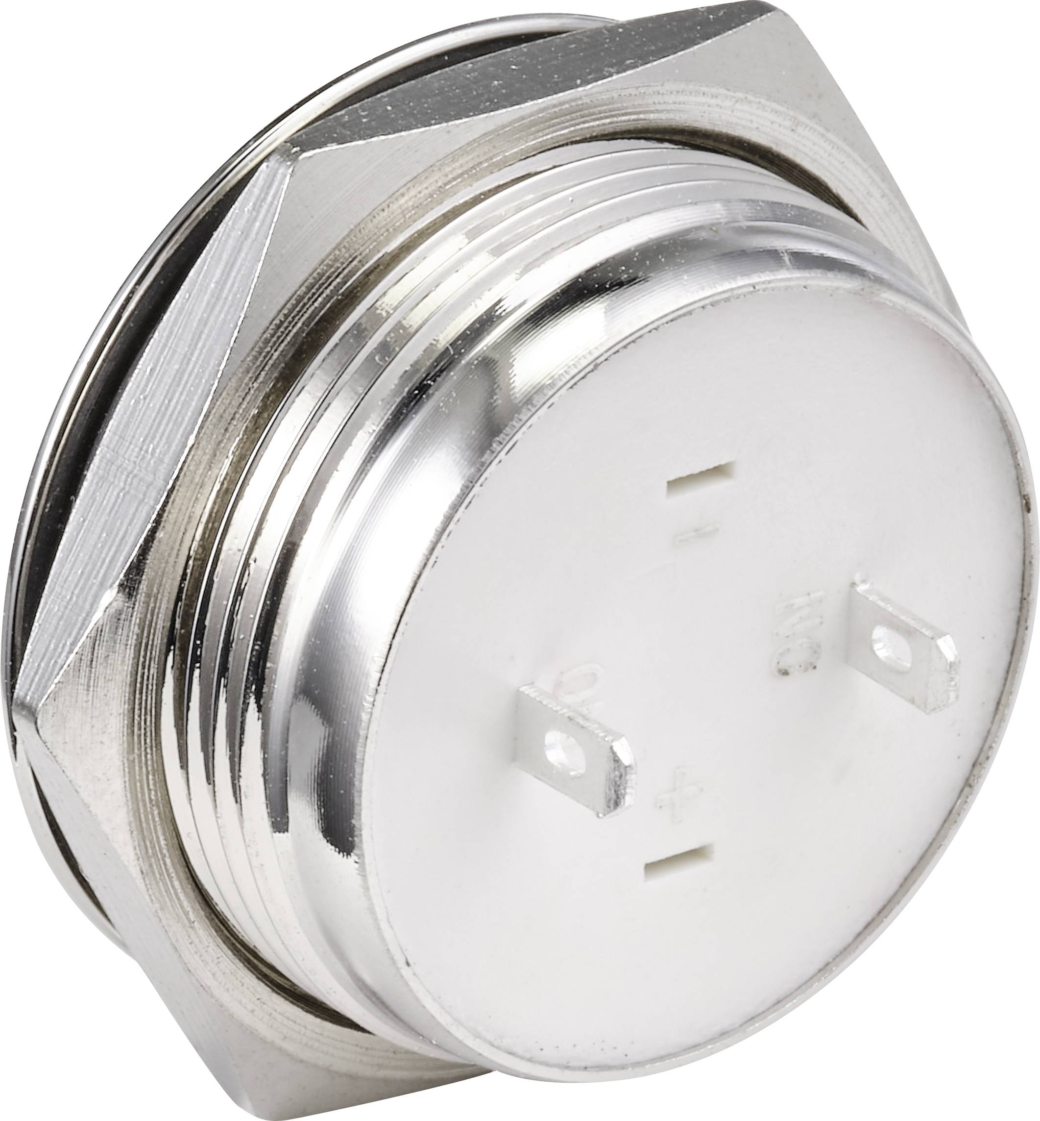 Ein silberfarbener Metall-/Kunststoff-Adapter mit drei Anschlüssen, verwendet für elektrische Verbindungen in technischen Geräten.