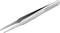 Silberne Präzisionspinzette aus Edelstahl mit schmalen Spitzen, geeignet für feine Arbeiten.
