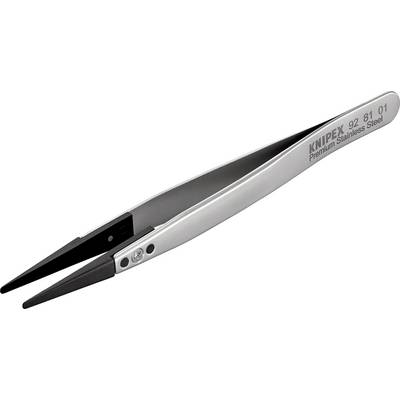Pinzette aus Edelstahl, silbern, mit schwarzer Spitze, Markenaufdruck 'KNIPEX Premium Stainless Steel' auf der Seite.