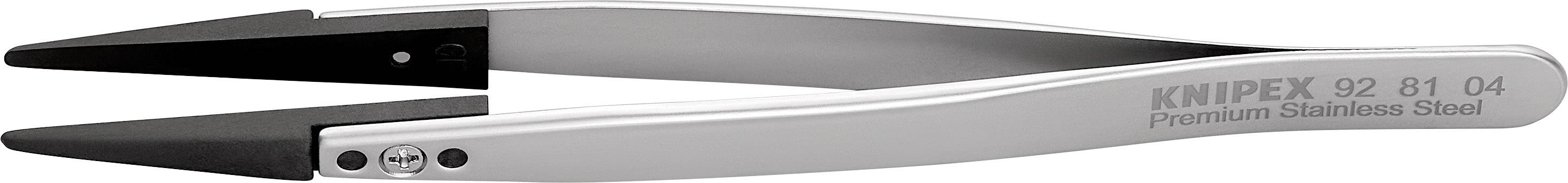 Silberne Zange mit schwarzer Spitze, Markenname 'KNIPEX' und 'Premium Stainless Steel' auf Griff eingraviert.
