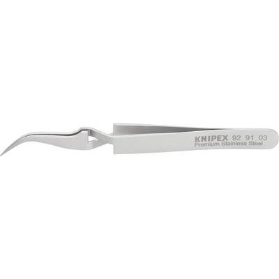 Silberne Präzisionspinzette aus Edelstahl von Knipex, seitlich gezeigt. Angaben auf der Pinzette: 'KNIPEX 92 91 03 Premium Stainless Steel'.