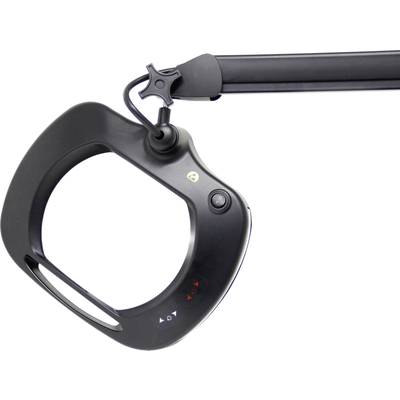 Ein schwarzer Griff mit Knöpfen und Symbolen, möglicherweise Teil eines technologischen Geräts oder Controllers.