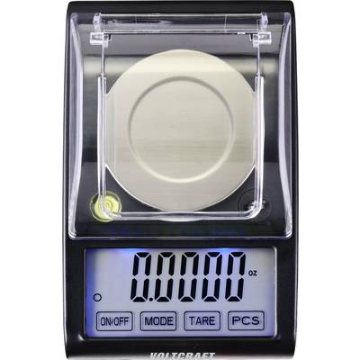 Eine digitale Waage mit beleuchtetem Display zeigt '0.000 oz' an. Darunter befinden sich Tasten für Ein/Aus, Modus, Tara und Stückzählung.