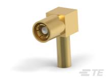 Ein goldfarbener, rechtwinkliger Steckverbinder, möglicherweise für technische oder elektronische Anwendungen geeignet.