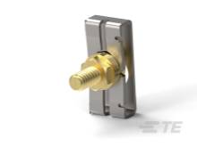 Eine silberne Schraubklemme mit einer goldenen Schraube, die für technische Befestigungslösungen verwendet wird.