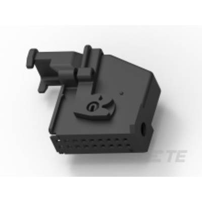 Schwarzes Kunststoffgehäuse mit mehreren Steckbuchsen, möglicherweise ein elektrischer oder elektronischer Adapter.