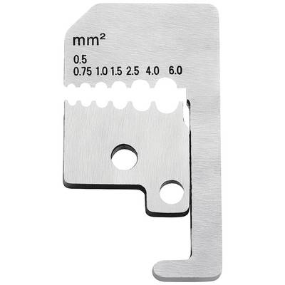 Litzenbiegeschablone aus Metall, zeigt Messbereiche von 0,5 bis 6 mm² mit kreisförmigen Ausschnitten zur Leitungsvorbereitung.