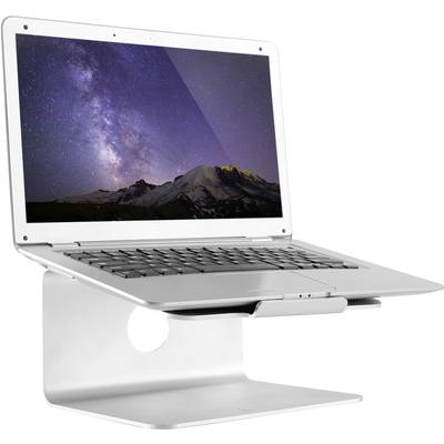 Ein Laptop auf einem Ständer zeigt einen Sternenhimmel über einem Berg.