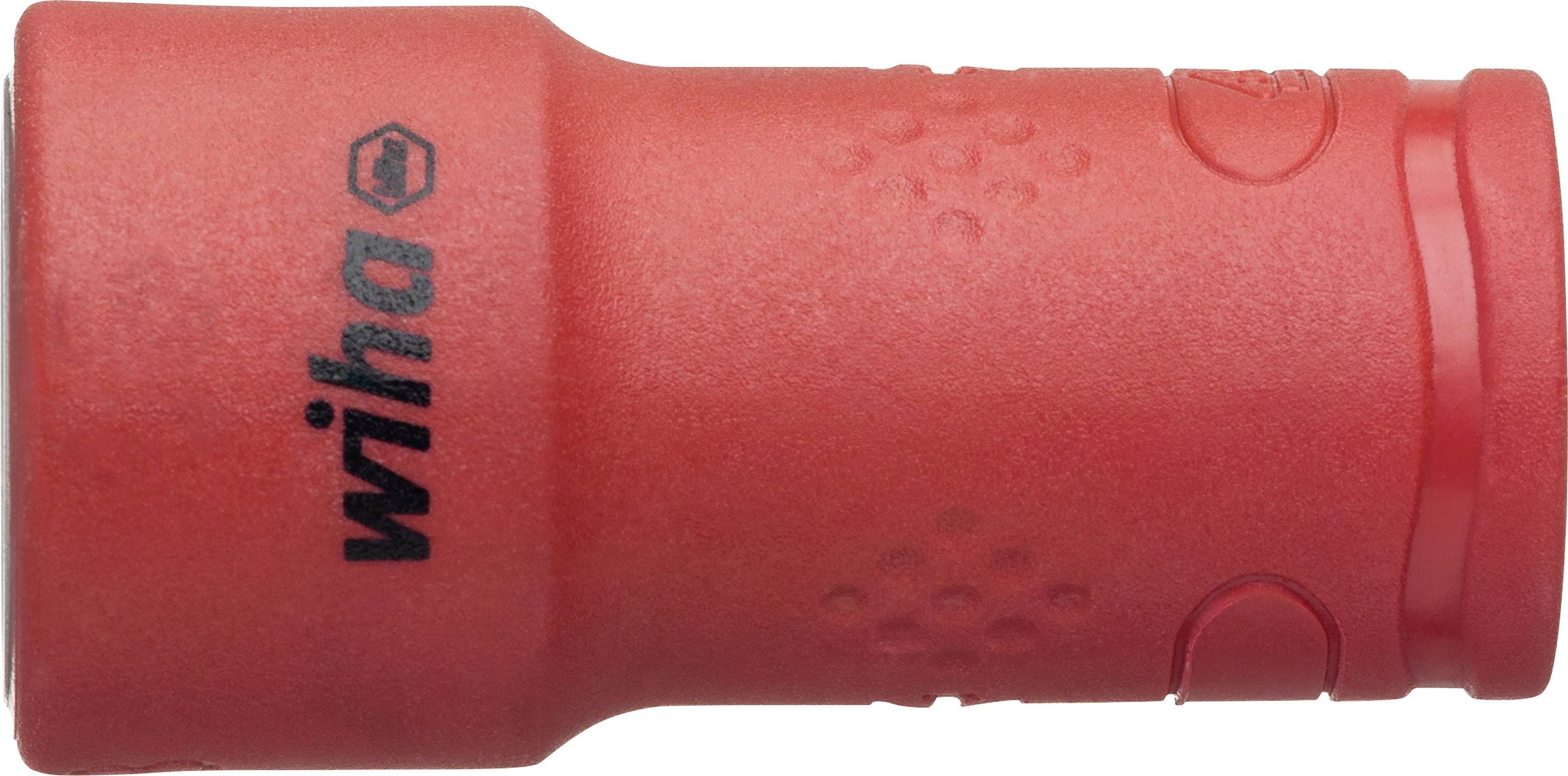 Ein roter Schraubenschlüsselaufsatz mit 'wiha'-Logo, gestaltet für ergonomische Nutzung und sichere Handhabung.
