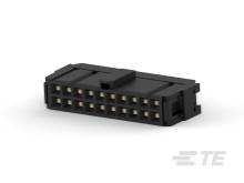 Schwarzer elektrischer Steckverbinder mit 20 Pins, flaches Design. Geeignet für technologische oder elektronische Anwendungen.