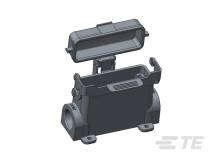 3D-Illustration eines offenen, rechteckigen elektronischen Gehäuses. Oberer Deckel offen, zeigt Innenbereich und Anschlüsse.