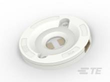 Weißer, runder Montagesockel mit diversen Aussparungen und Befestigungslöchern, geeignet zur Installation von Rauchmeldern.