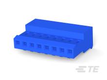 Blauer elektrischer Verbindungsstecker mit mehreren Anschlüssen, zur Verwendung in Elektronikprojekten.