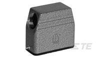 Ein graues, metallisches Gehäuse für elektronische Steckverbindungen mit einem eingelassenen Logo auf der Vorderseite.