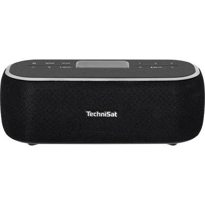 Ein schwarzes TechniSat-Radio mit einem Display und Bedientasten auf der Oberseite, geeignet für den Empfang digitaler Radiosender.
