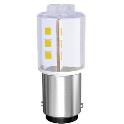 LED-Lampe mit Metallbasis und transparentem Gehäuse, das gelbe Leuchtdioden zeigt. Geeignet für den Einsatz in Leuchtenfassungen.