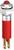 Ein roter LED-Drucktaster mit einer runden, durchsichtigen Kappe und zwei goldenen Anschlussstiften am unteren Ende.