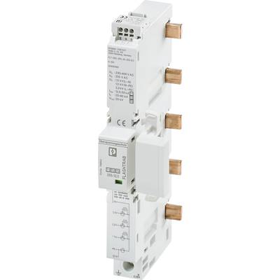 Elektrisches Schaltgerät in Weiß mit mehreren Kupferanschlüssen, geeignet für die Integration in ein Schaltsystem zur Spannungssteuerung.