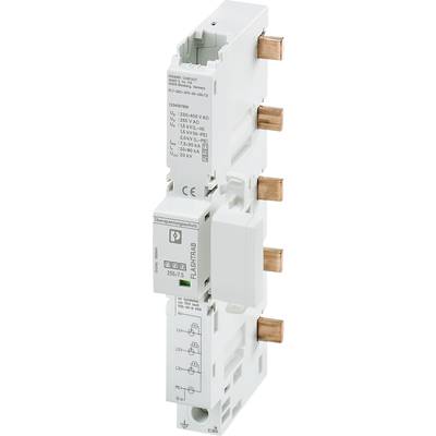Elektrischer Leistungsschalter mit Kupferklemmen, weißes Gehäuse, technische Details und Symbole aufgedruckt.