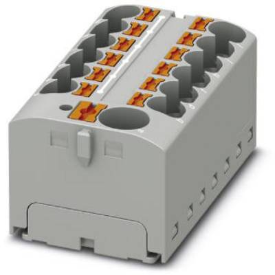 Ein grauer Steckverbinder mit mehreren orangefarbenen Anschlüssen, geeignet für den Einsatz in elektrischen oder elektronischen Schaltungen.