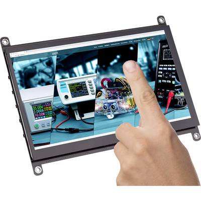 Eine Hand zeigt auf einen Bildschirm mit elektronischen Messgeräten, die in einem Labor verwendet werden.