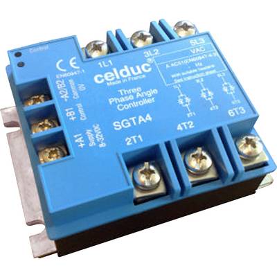 Ein blauer dreiphasiger Winkelregler von Crouzet Electronics, Modell SGT A4. Enthält Anschlussklemmen und technische Details auf der Oberseite.