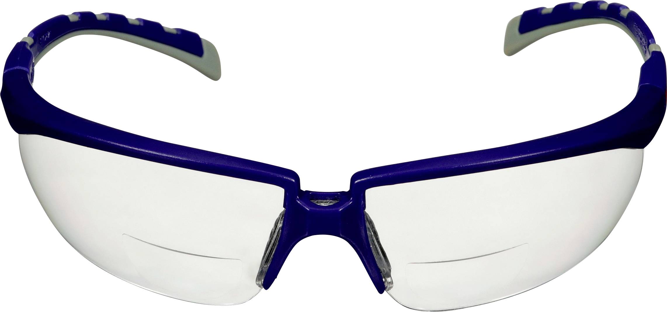 Schutzbrille mit blauem Rahmen und klaren Gläsern, geeignet für den Augenschutz bei handwerklichen oder industriellen Tätigkeiten.