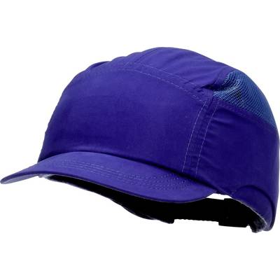 'Blaues Baseball-Cap mit Netzgewebe an den Seiten und verstellbarem Riemen auf der Rückseite.'