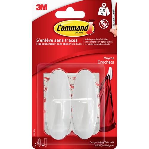3M Command™ Medium Designer-Haken (L x B x H) 79 x 29 x 29 mm Weiß Inhalt: 2 St.