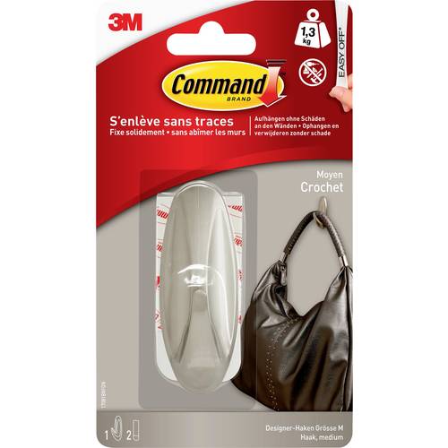 3M Command™ Medium Designer-Haken in Metall-Look (L x B x H) 79 x 29 x 29 mm Metall Inhalt: 1 St.
