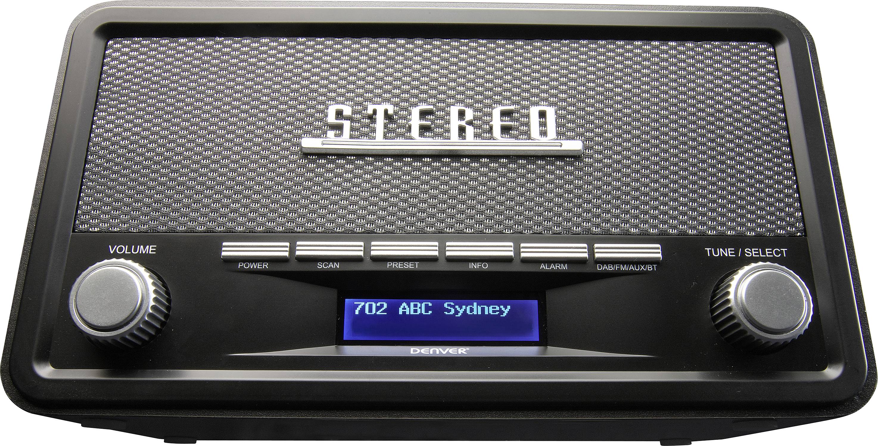 Ein Retro-Radio mit hohem Volumen- und Tuning-Knopf. Auf dem Display steht '702 ABC Sydney'. Oberhalb steht das Wort 'STEREO'.
