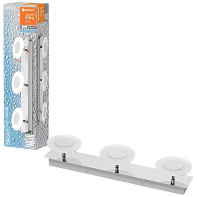 Dreifache LED-Wand- oder Spiegel-Leuchte in modernem Design, verpackt in einer blau-weißen Box. Ideal für Badezimmerbeleuchtung.