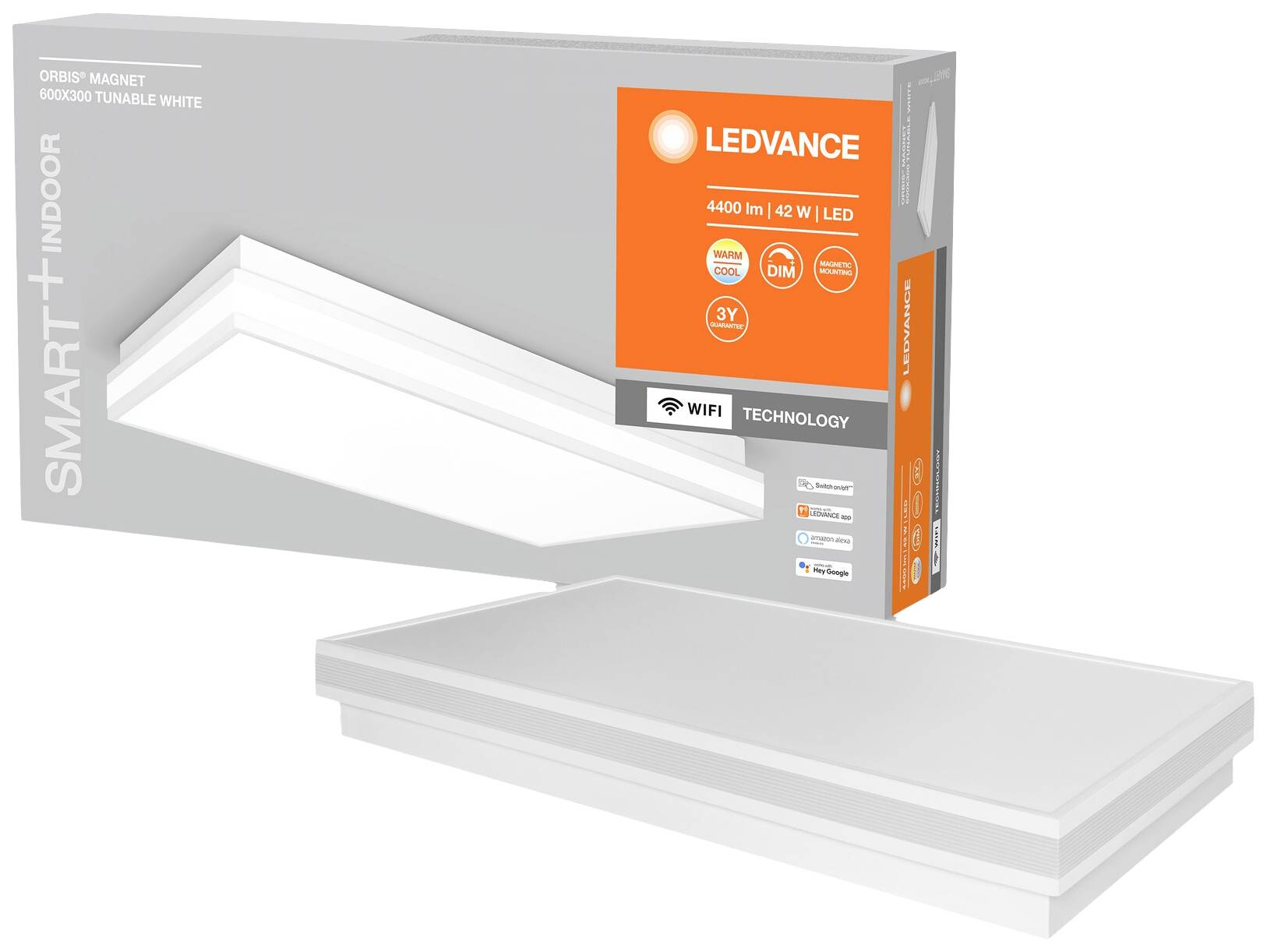 LED-Panel LEDVANCE Smart+ Indoor mit 4400 lm Lichtleistung, 42W, WIFI-Technologie, dimmbar. Verpackung und Produkt sichtbar.