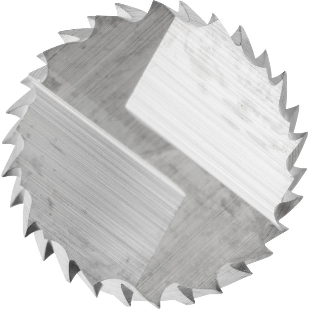 Kreisförmiges Sägeblatt mit gezackten Zähnen, aus Metall.