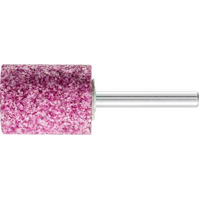 Eine pinkfarbene Schleifrolle mit grober Textur und Metallstift, häufig verwendet zum Schleifen oder Polieren in handwerklichen Arbeiten.