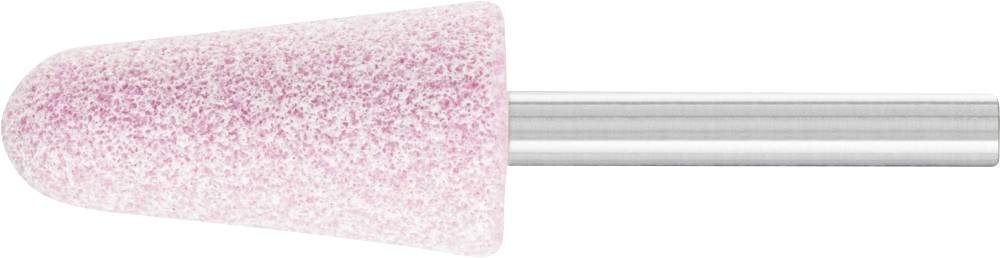 Rosa Schleifkopf mit metallischem Schaft, konische Form. Geeignet für präzises Schleifen oder Polieren verschiedener Materialien.