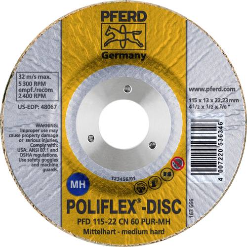 PFERD TOOLS 41130106 Schleifscheibe Durchmesser 115 mm Bohrungs-Ø 22.23 mm Aluminium, Edelstahl, Stahl, Kupfer, Messing,...