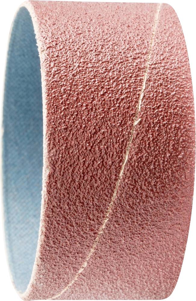 Ein Schleifband aus rotem Schleifpapier für Werkzeuge, mit rauer Oberfläche zum Schleifen von Materialien.