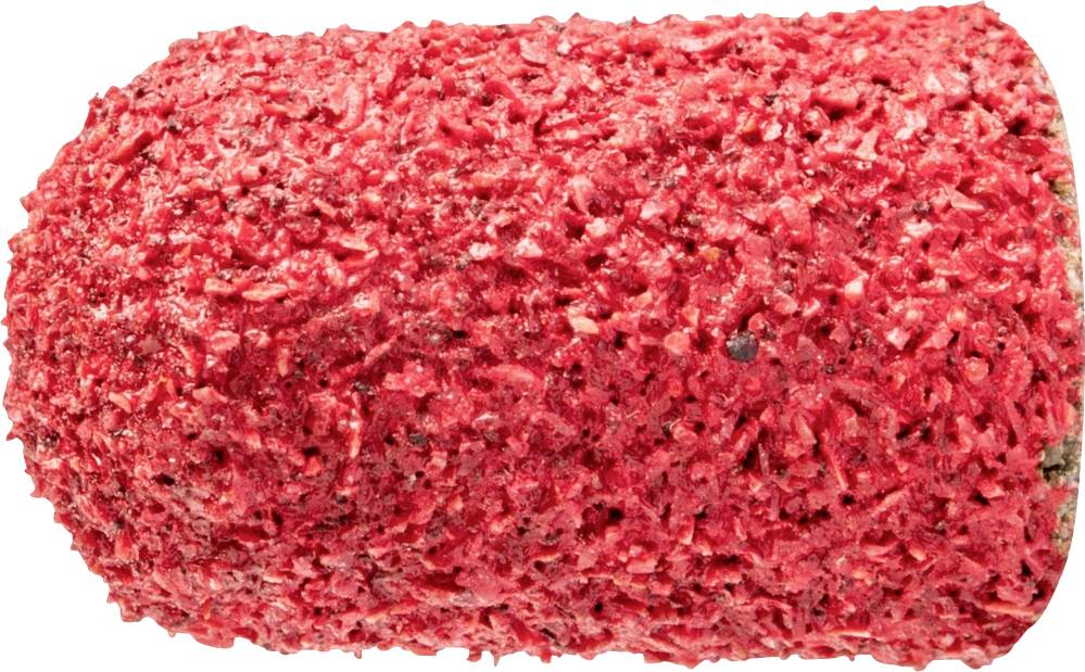 Roter, rauer Zylinder in Nahaufnahme, möglicherweise mit granularem Material beschichtet.