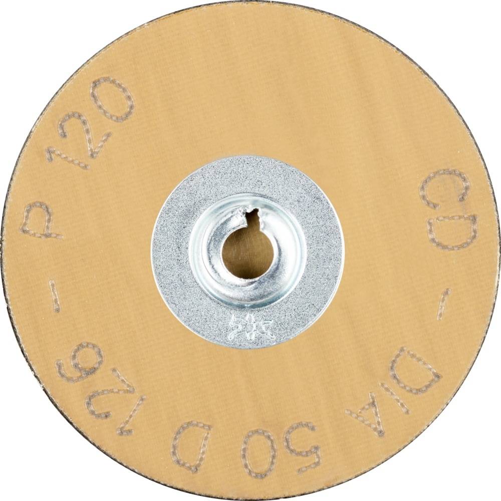 Ein braunes Schleifpapier-Rondell mit der Kennzeichnung 'P120 CD-DIA50'.