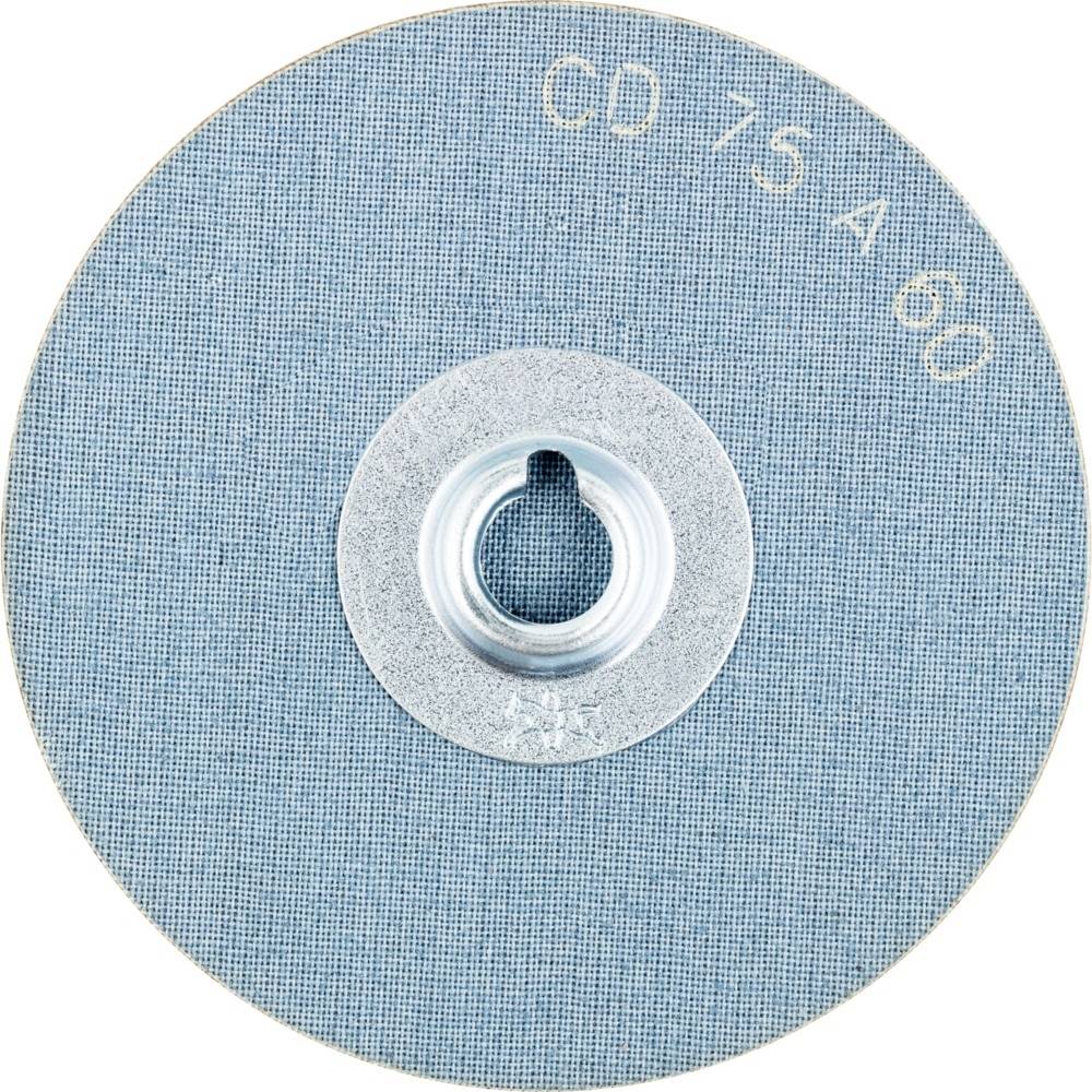 Schleifscheibe mit Beschriftung 'CD 75 A 60', blaugraue Oberfläche, zentrale Bohrung, für Schleifmaschinen verwendet.