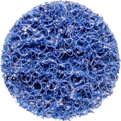Ein blaues, rundes Scheuerschwämmchen mit einer dichten, verworrenen Struktur, geeignet zum Reinigen von Oberflächen.