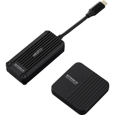 Schwarzer drahtloser HDMI-Sender und Empfänger von 'SPEAKA PROFESSIONAL', bestehend aus einem rechteckigen Sender mit kurzem Kabel und einem quadratischen Empfänger.