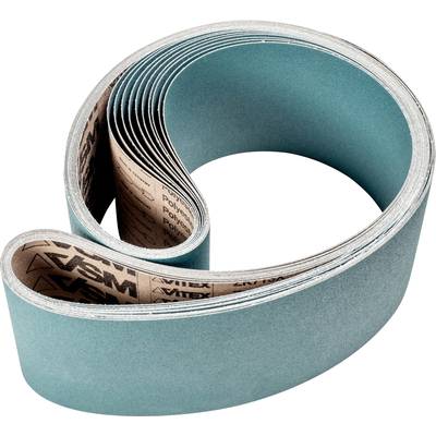 Ein aufgerolltes Schleifband in blauer Farbe, das für Schleifmaschinen verwendet wird. Es hat eine grobe Oberfläche zur Materialbearbeitung.