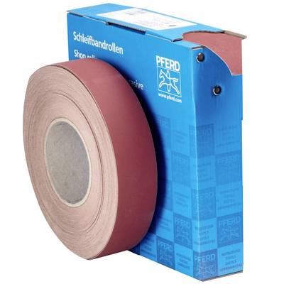 Eine Rolle Schleifpapier in einer blauen Verpackung mit der Aufschrift 'Schleifbandrollen'.